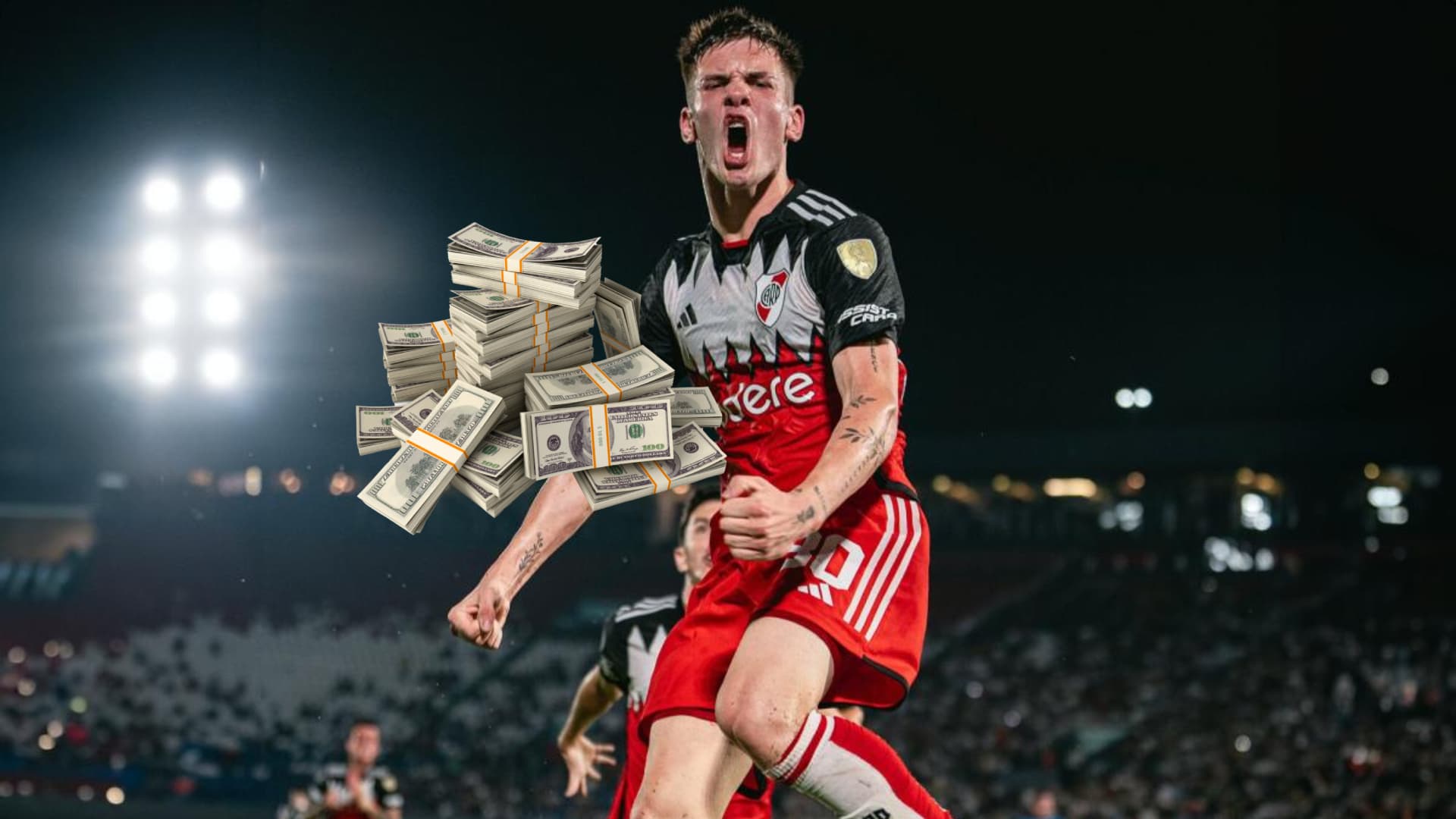 Franco Mastantuono festeja su primer gol en Copa Libertadores
