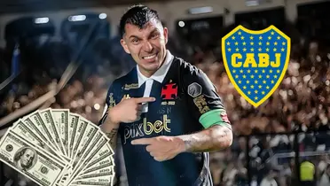 Gary Medel se señala el escudo del Vasco Da Gama.