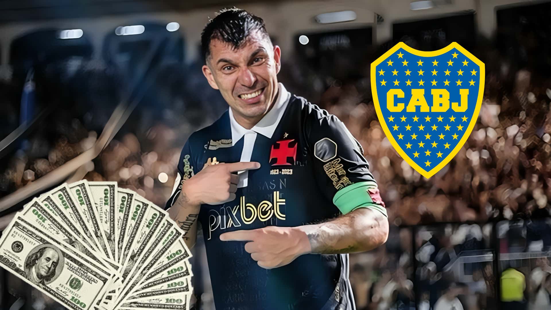 Gary Medel se señala el escudo del Vasco Da Gama.
