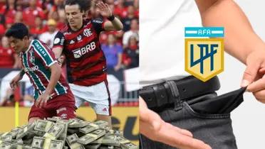 Germán Cano y David Luiz disputan una pelota en el Brasileirao