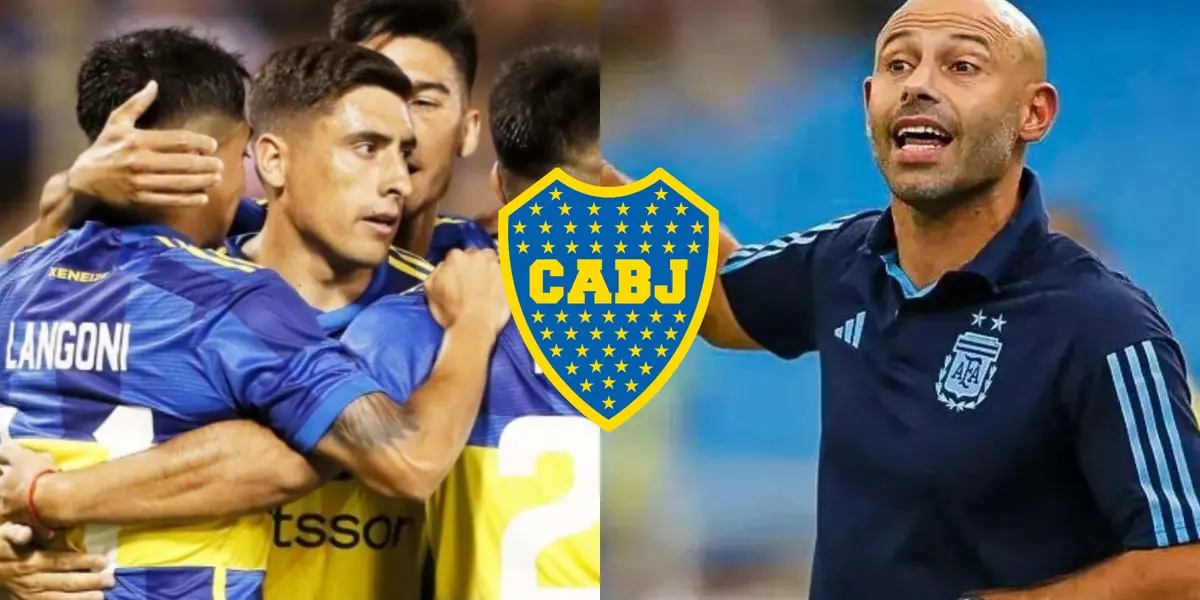 Gol de Boca y festejo a la izquierda, Mascherano dando indicaciones a la derecha.