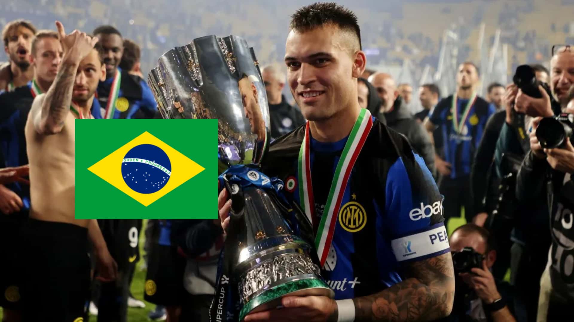 Hubo dedicatoria para Brasil en los festejos de Lautaro Martínez