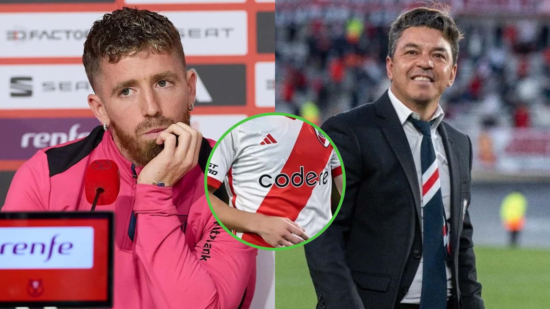íker Muniain en conferencia de prensa con el Bilbao, y a su lado Marcelo Gallardo.