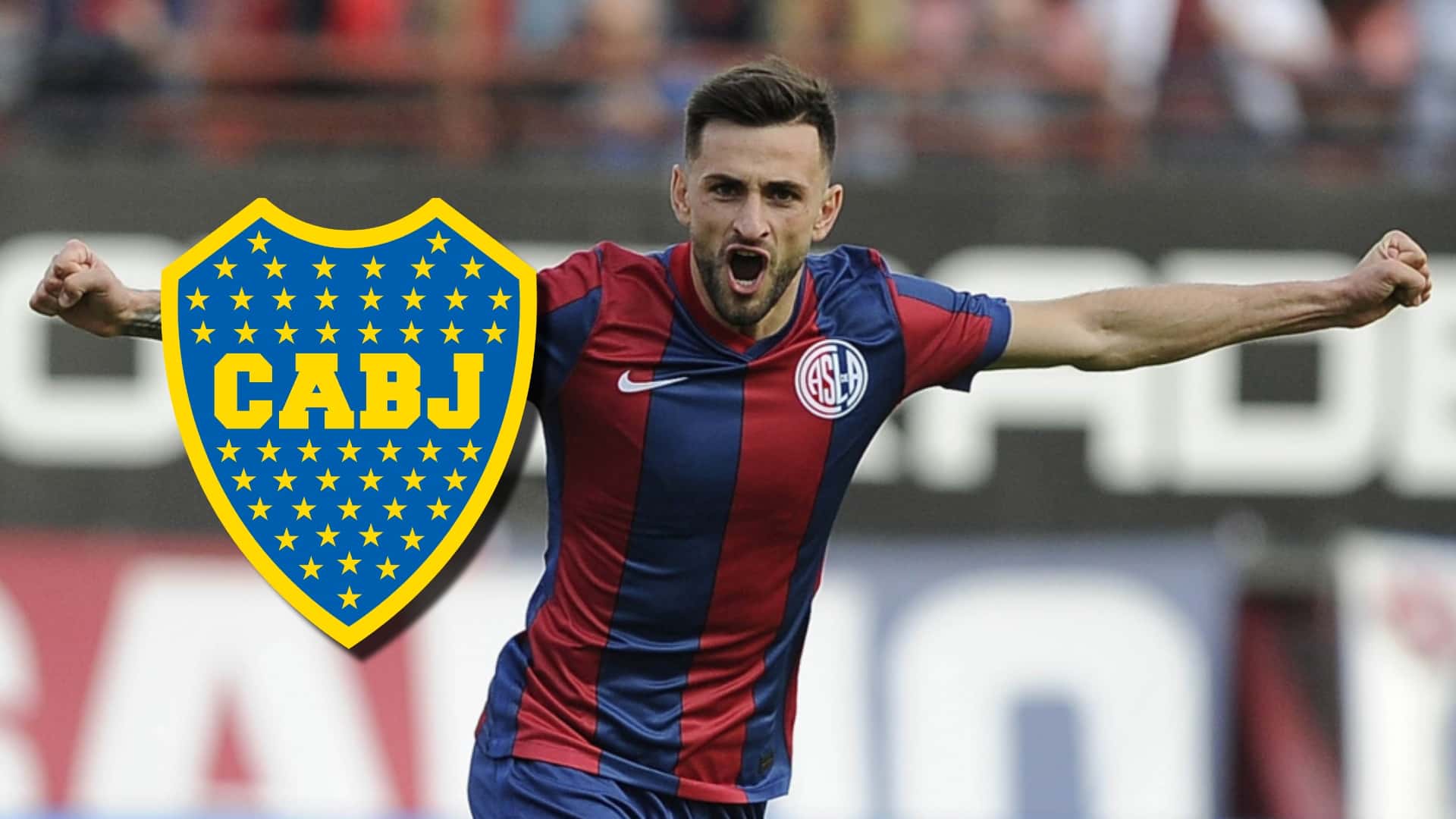 Jalil Elías grita un gol de San Lorenzo.