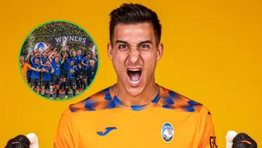 Juan Musso gritando con el buzo de arquero del Atalanta.