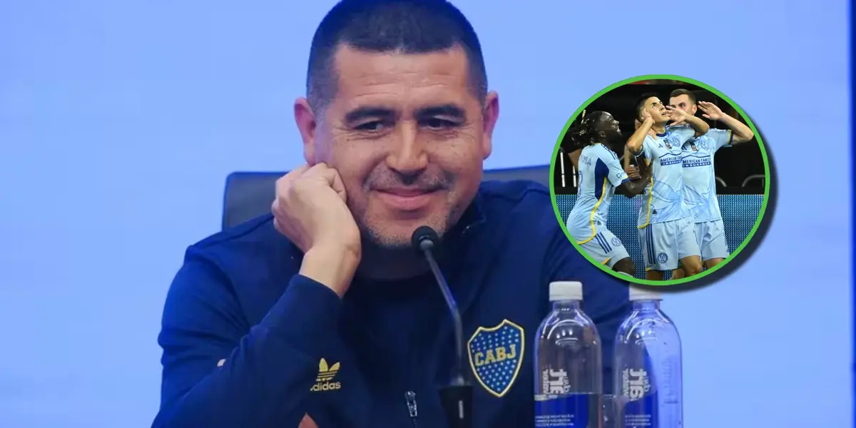 Juan Román Riquelme sonríe en conferencia.