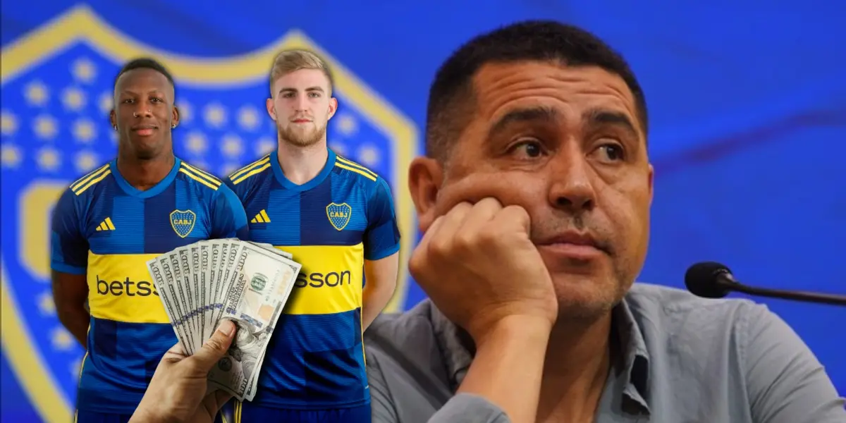 Juan Román Riquelme y los defensores de Boca, Luis Advíncula y Nicolás Valentini.