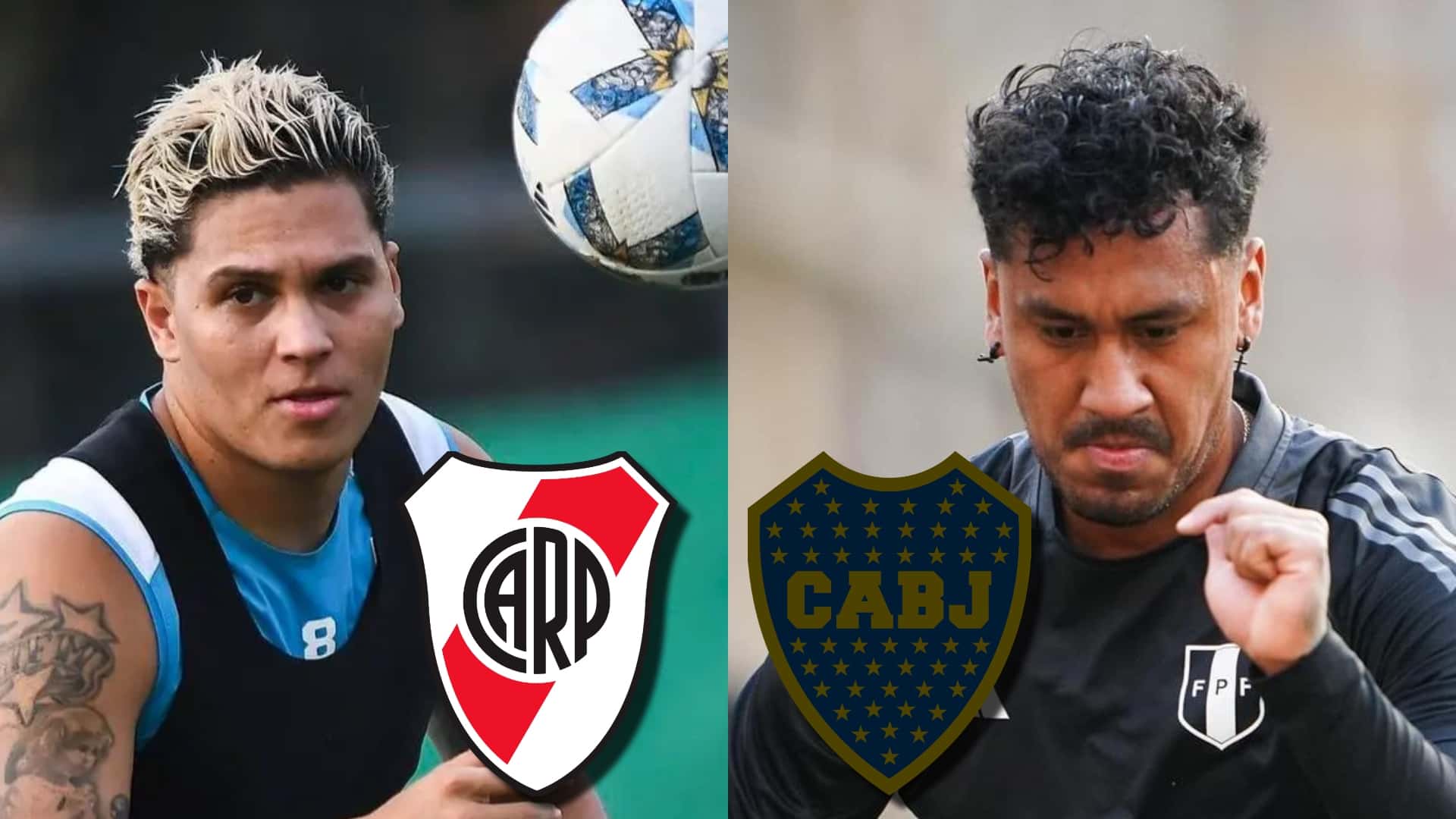 Juanfer Quintero y Renato Tapia entrenando.