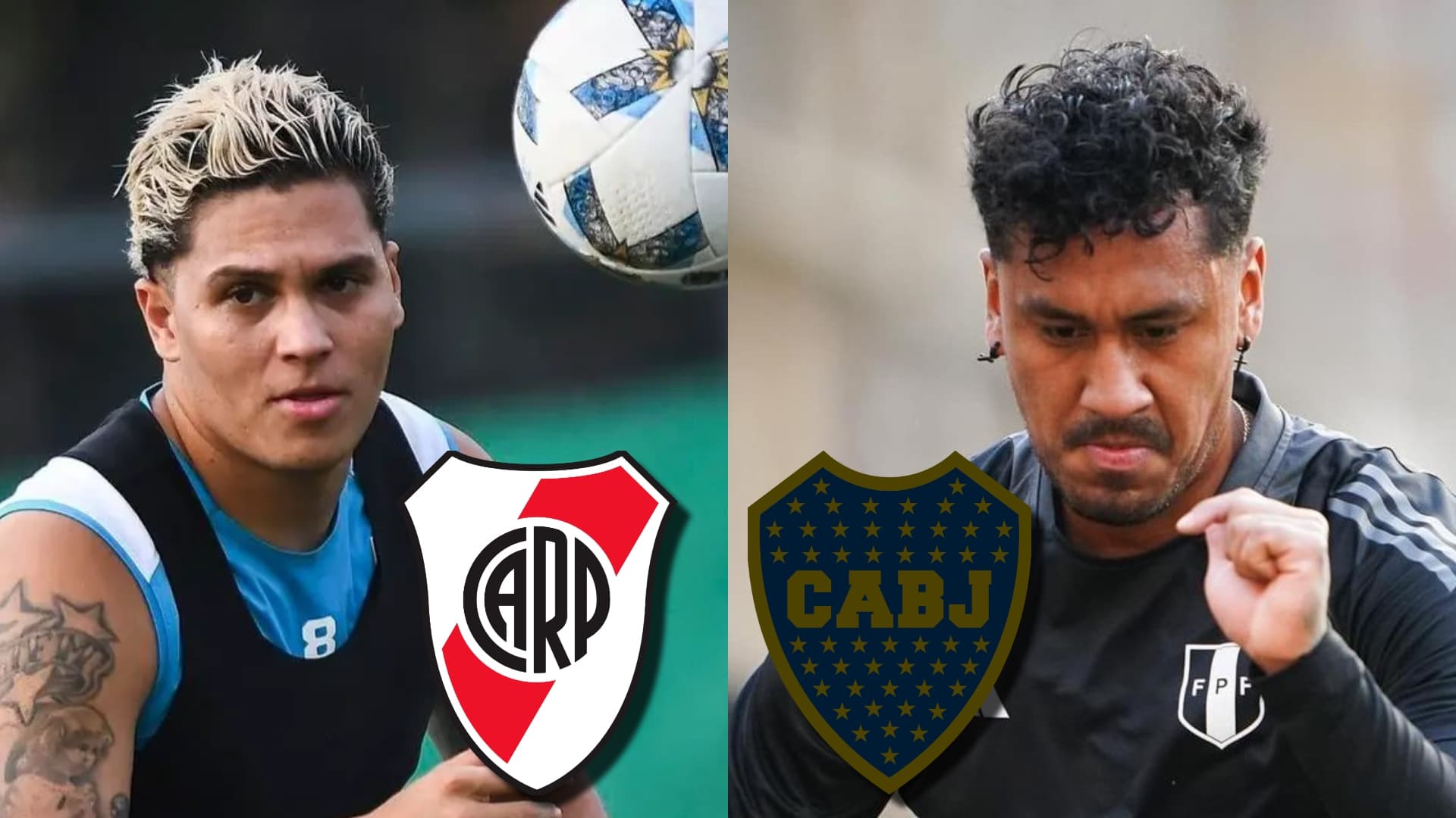 Juanfer Quintero y Renato Tapia entrenando.