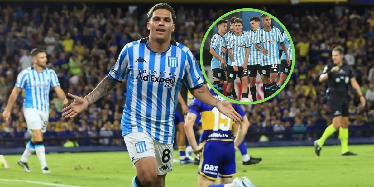 Juanfer Quintero y sus compañeros de Racing.