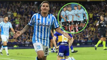 Juanfer Quintero y sus compañeros de Racing.