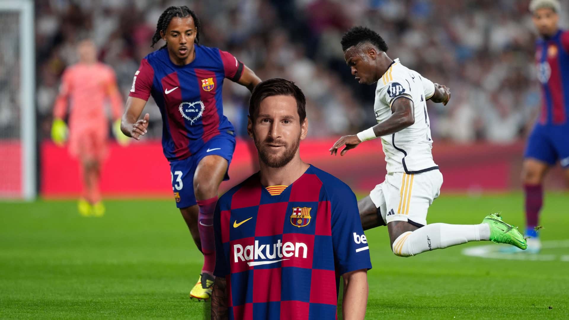 Jules Koundé y Vinicius disputan un balón en el clásico de España