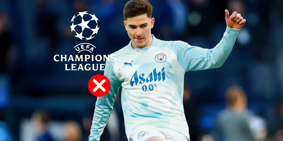 Julián Álvarez en la entrada en calor del Manchester City