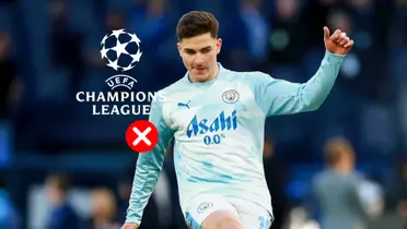 Julián Álvarez en la entrada en calor del Manchester City