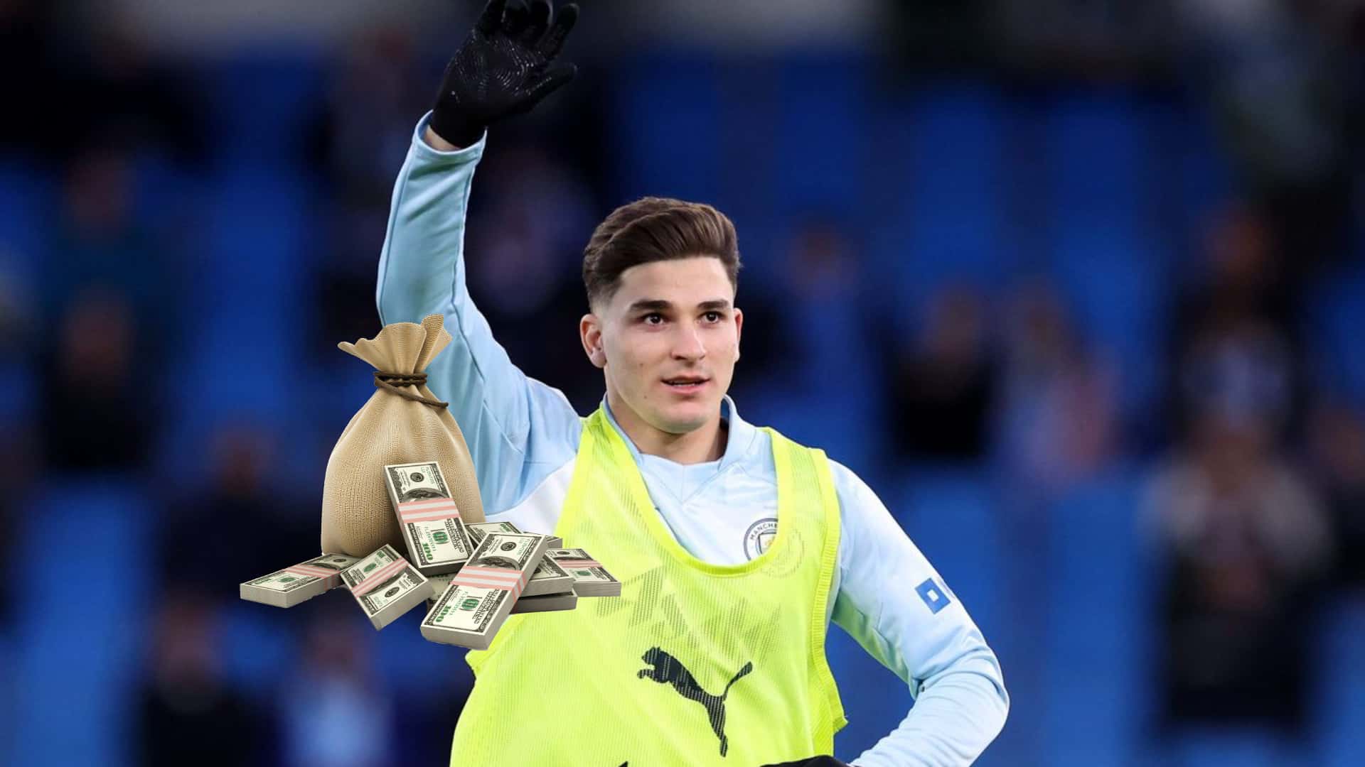 Julián Álvarez entrenando con Manchester City