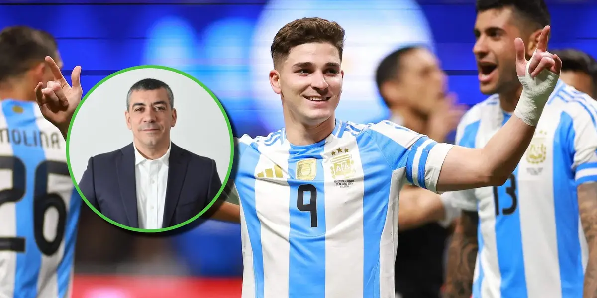 Julián Álvarez festeja gol en Argentina.