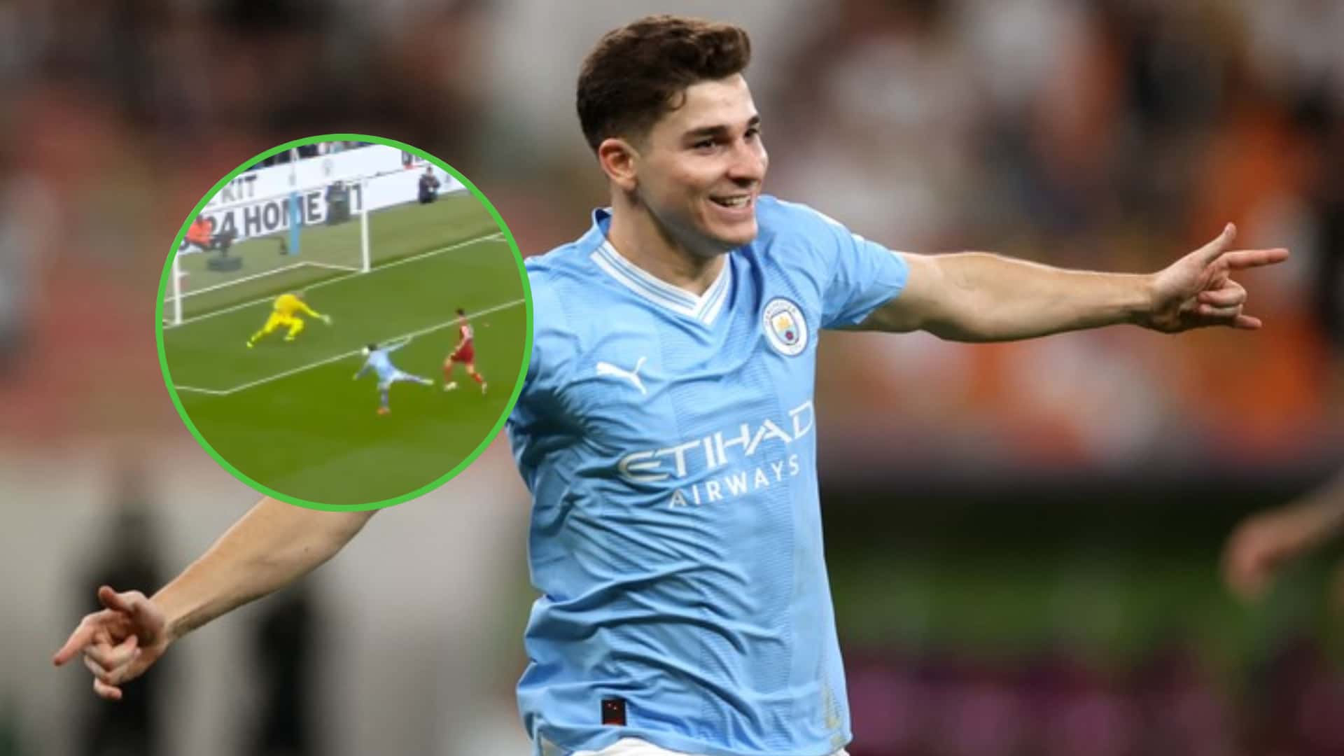 Julián Álvarez festejando su gol en Manchester City.