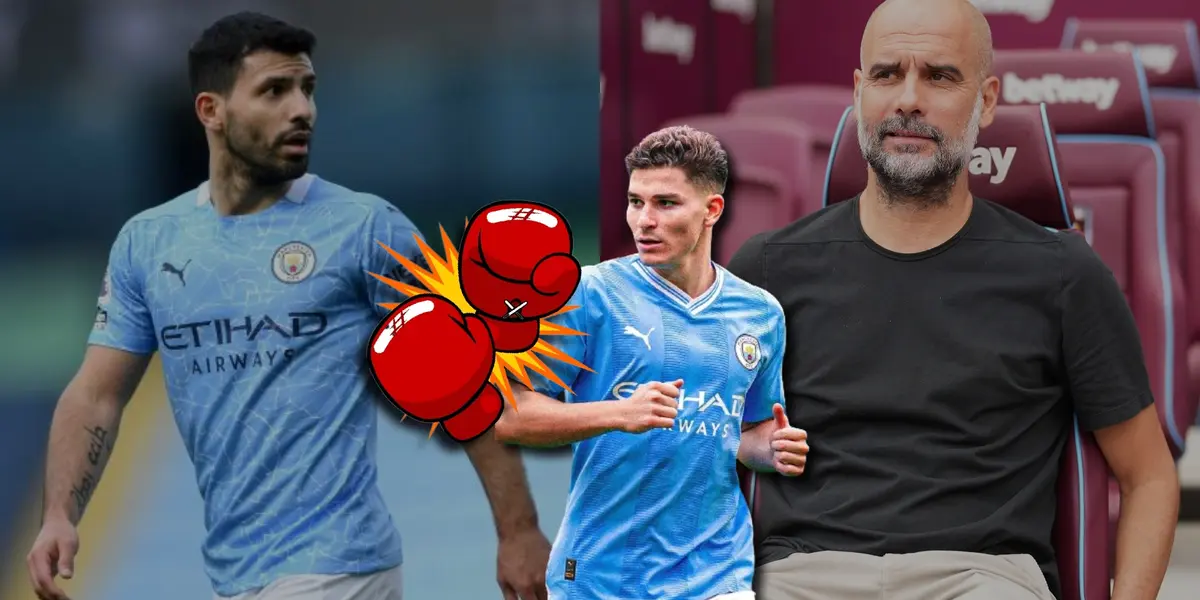 Julián Álvarez, Sergio Agüero y Pep Guardiola, tres grandes figuras de Manchester City.