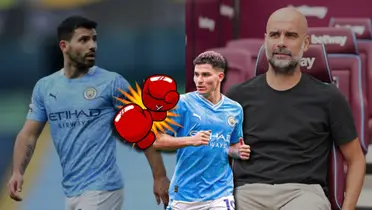 Julián Álvarez, Sergio Agüero y Pep Guardiola, tres grandes figuras de Manchester City.