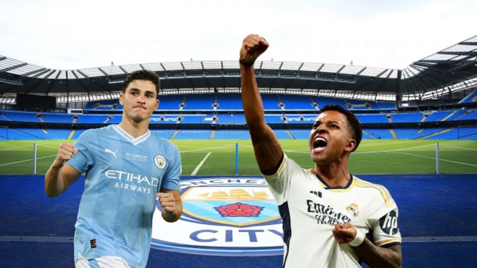 Julián Álvarez y Rodrygo con la camiseta de Manchester City y Real Madrid, respectivamente.