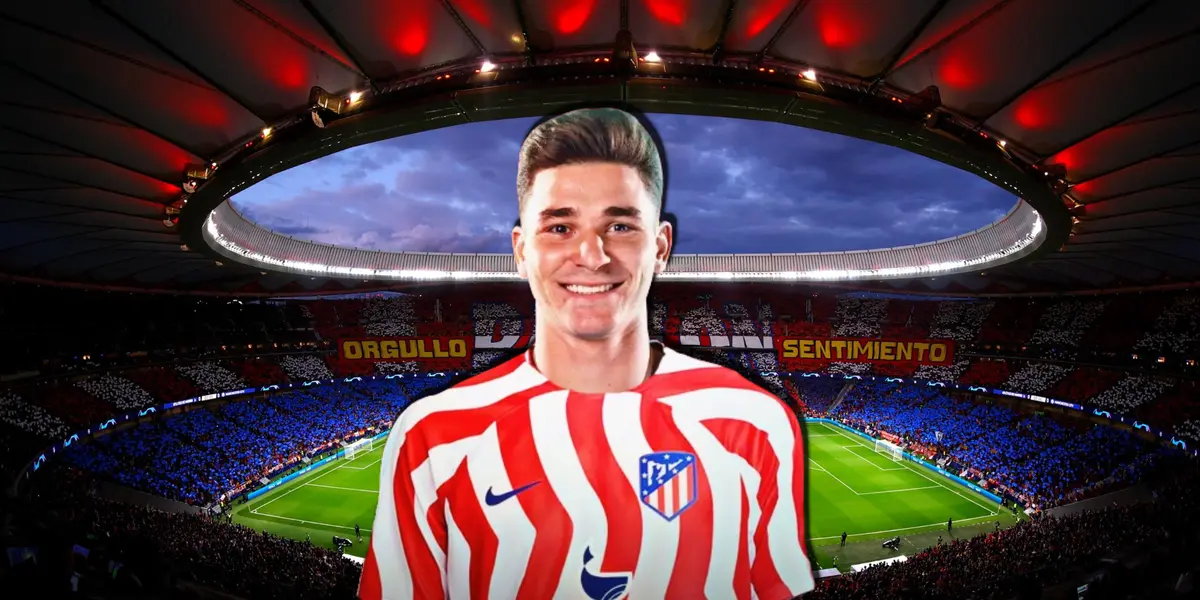 Julián Álvarez y su montaje con la camiseta de Atlético Madrid.