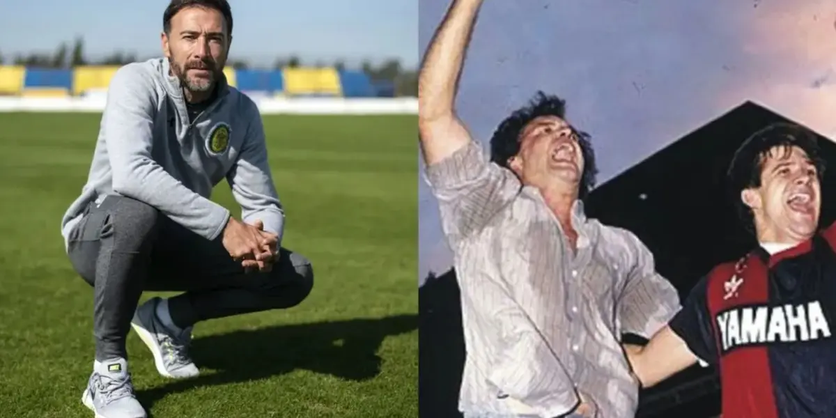 Kily González en cuclillas y a su lado, Bielsa y Martino.