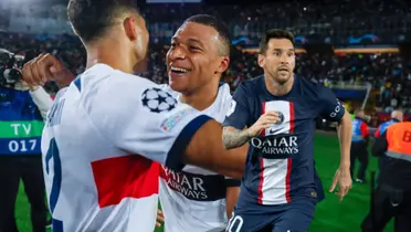Kylian Mbappé celebra el pase a las semifinales de la Champions League con Hakimi