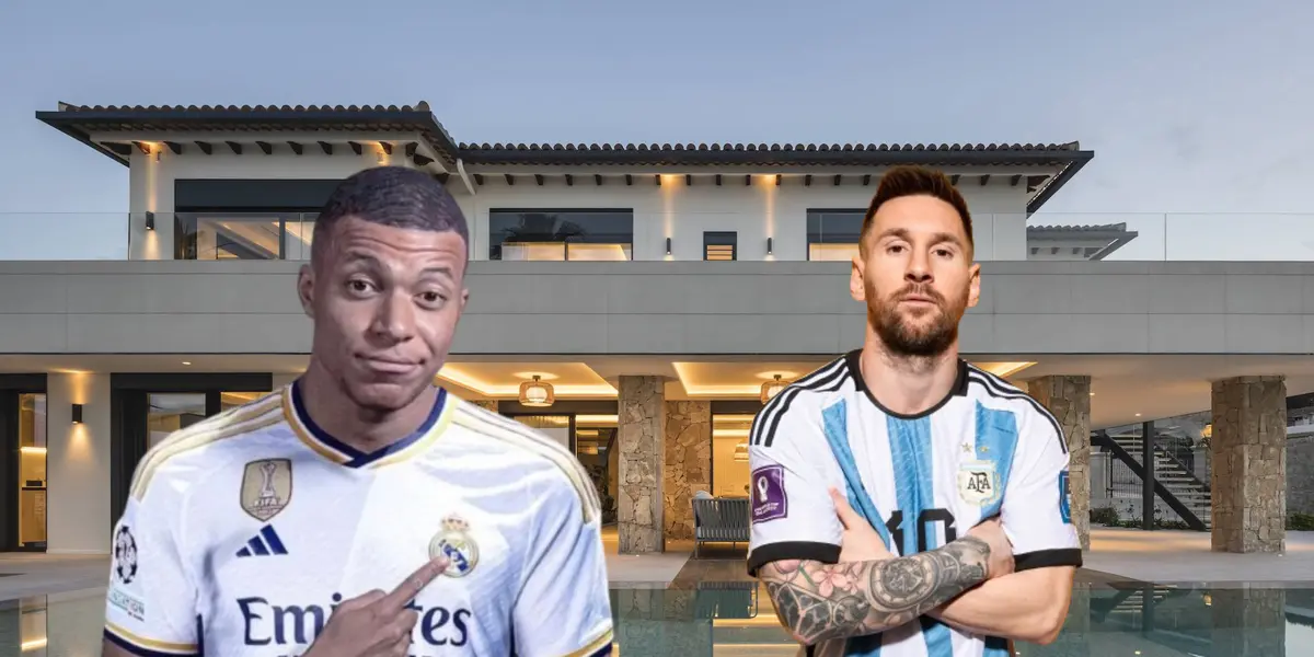 Kylian Mbappé con la camiseta de Real Madrid y a su lado Lionel Messi, con la de Argentina.