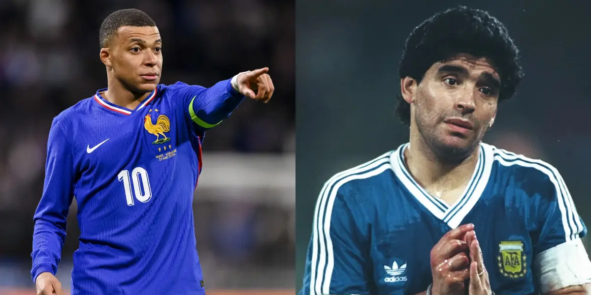 Kylian Mbappé en Francia y Diego Maradona con Argentina.