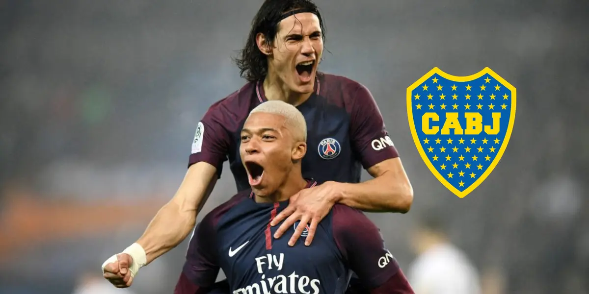 Kylian Mbappé y Edinson Cavani festejan un gol en París Saint Germain.