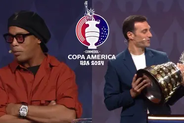 La estrella brasileña y el entrenador de la Selección Argentina estuvieron en el sorteo de la Copa América 2024.