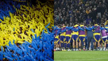 La hinchada de Boca ante Cruzeiro y los jugadores en la charla previa.