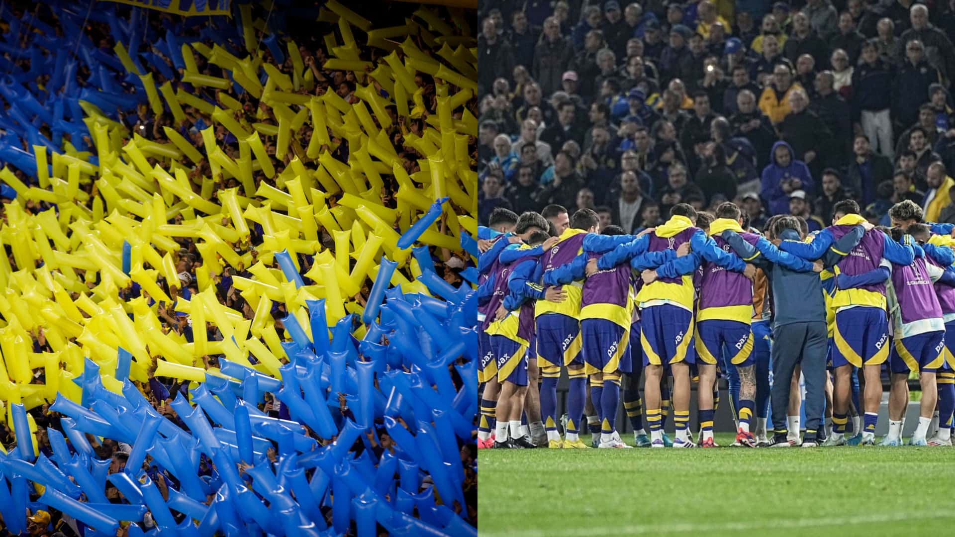 La hinchada de Boca ante Cruzeiro y los jugadores en la charla previa.