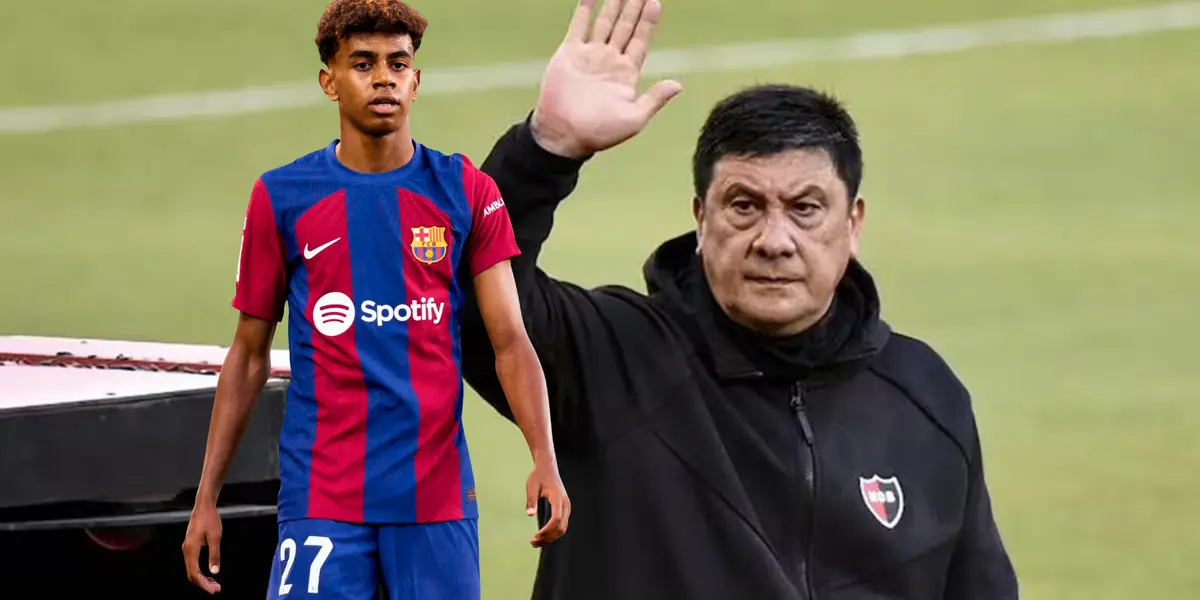 Lamine Yamal con la camiseta de Barcelona y Germán Burgos