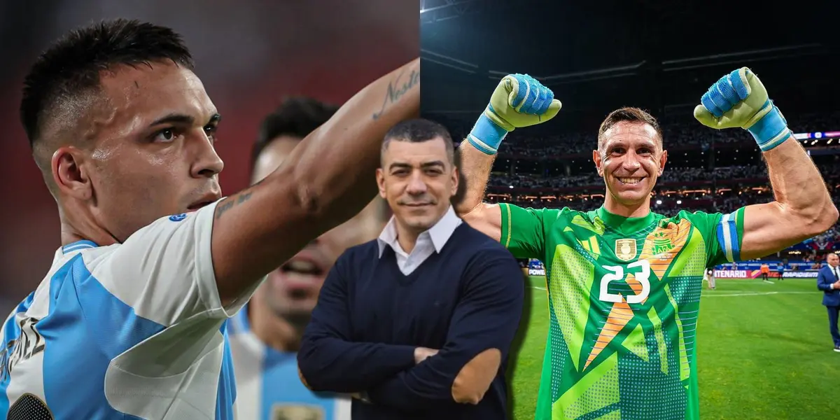 Lautaro Martínez y Dibu Martínez festejan vs Chile.