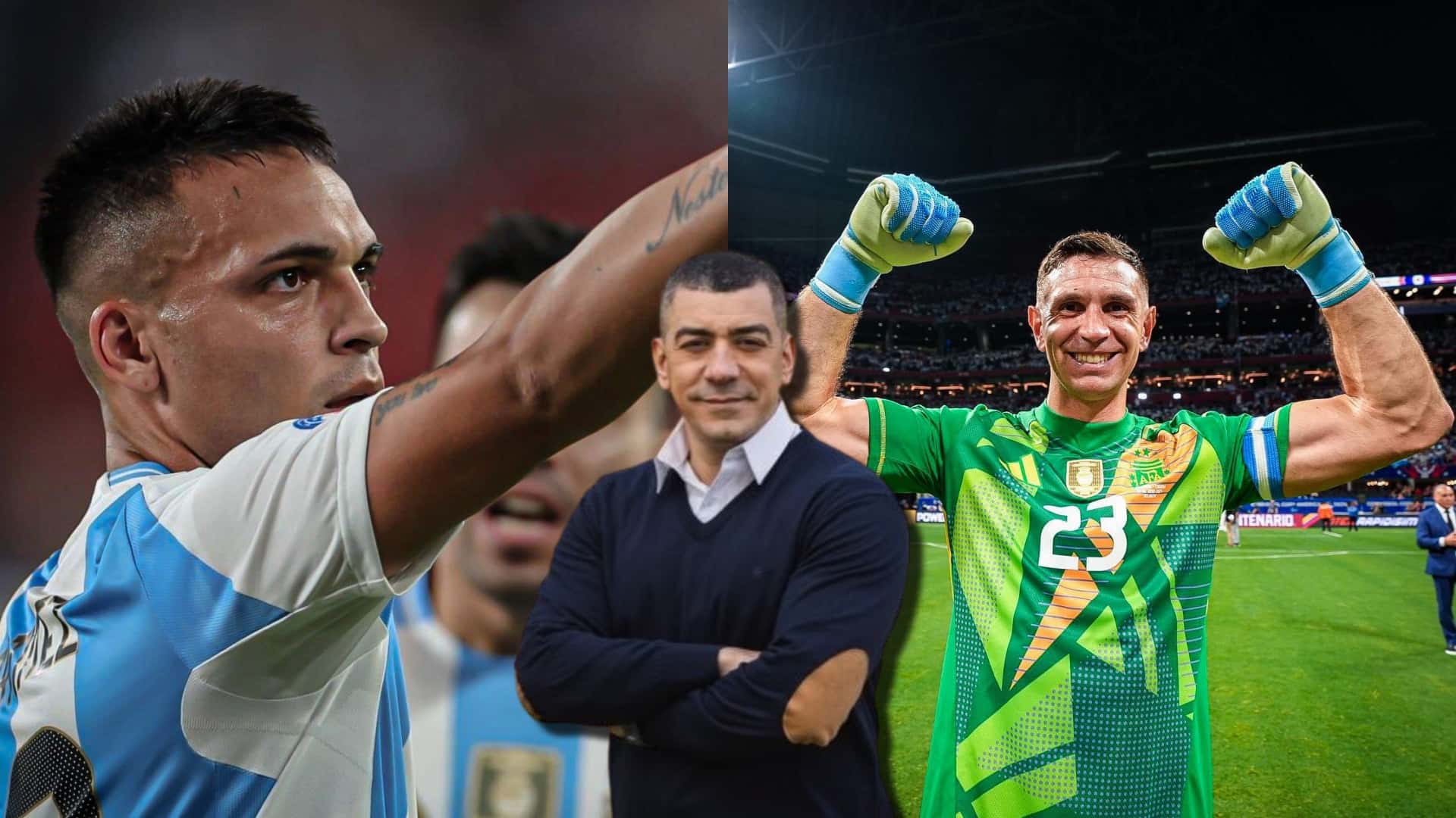 Lautaro Martínez y Dibu Martínez festejan vs Chile.