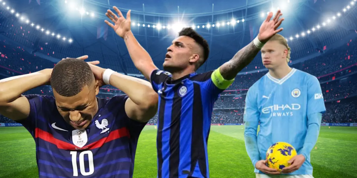 Lautaro, Mbappé y Haaland con las camisetas de Francia, Inter y Manchester City.