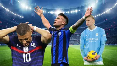 Lautaro, Mbappé y Haaland con las camisetas de Francia, Inter y Manchester City.