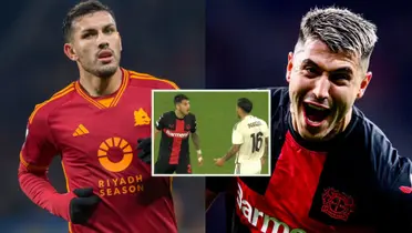 Leandro Paredes con la camiseta de Roma y Palacios con la casaca de Bayer Leverkusen.