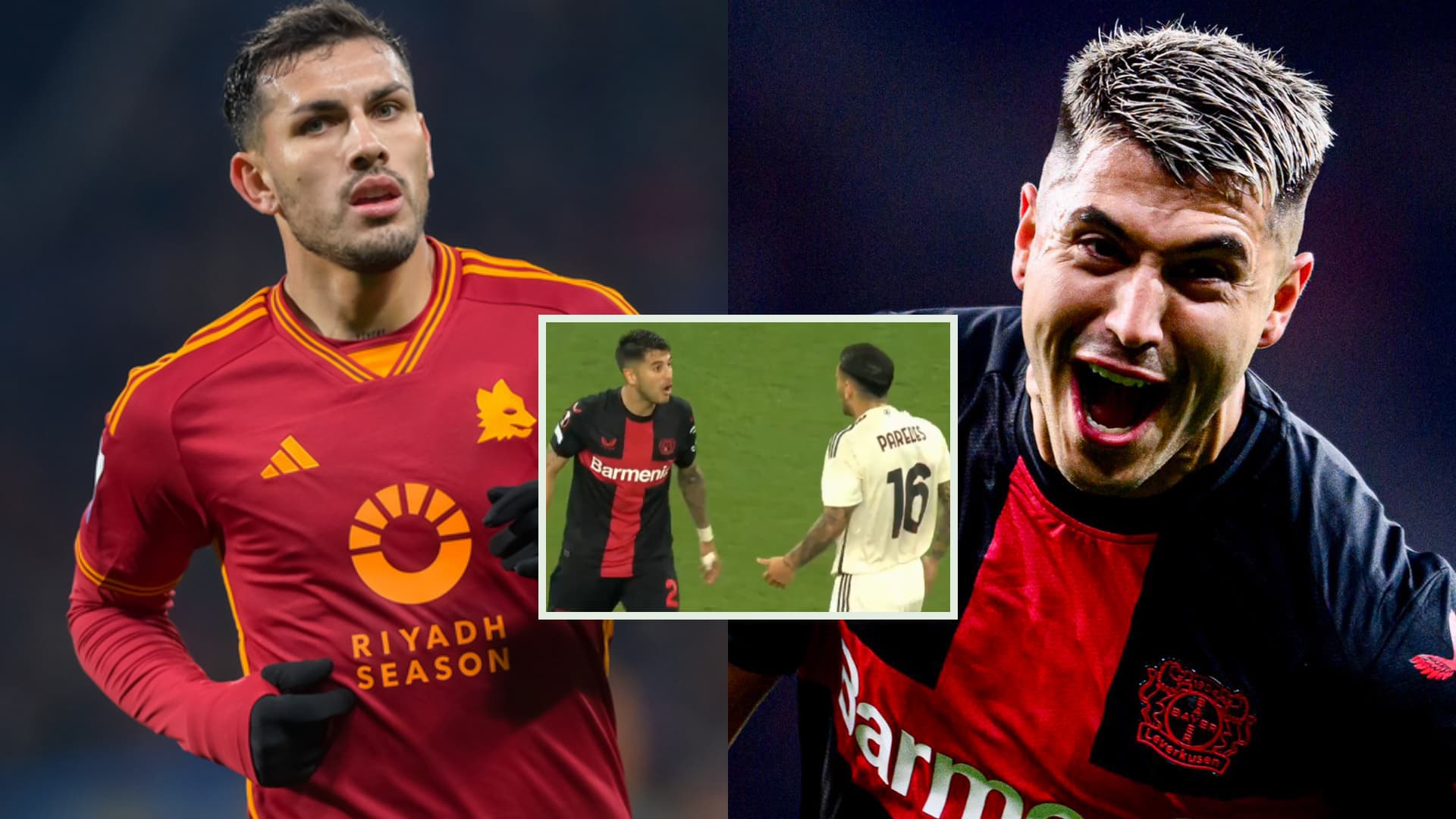 Leandro Paredes con la camiseta de Roma y Palacios con la casaca de Bayer Leverkusen.
