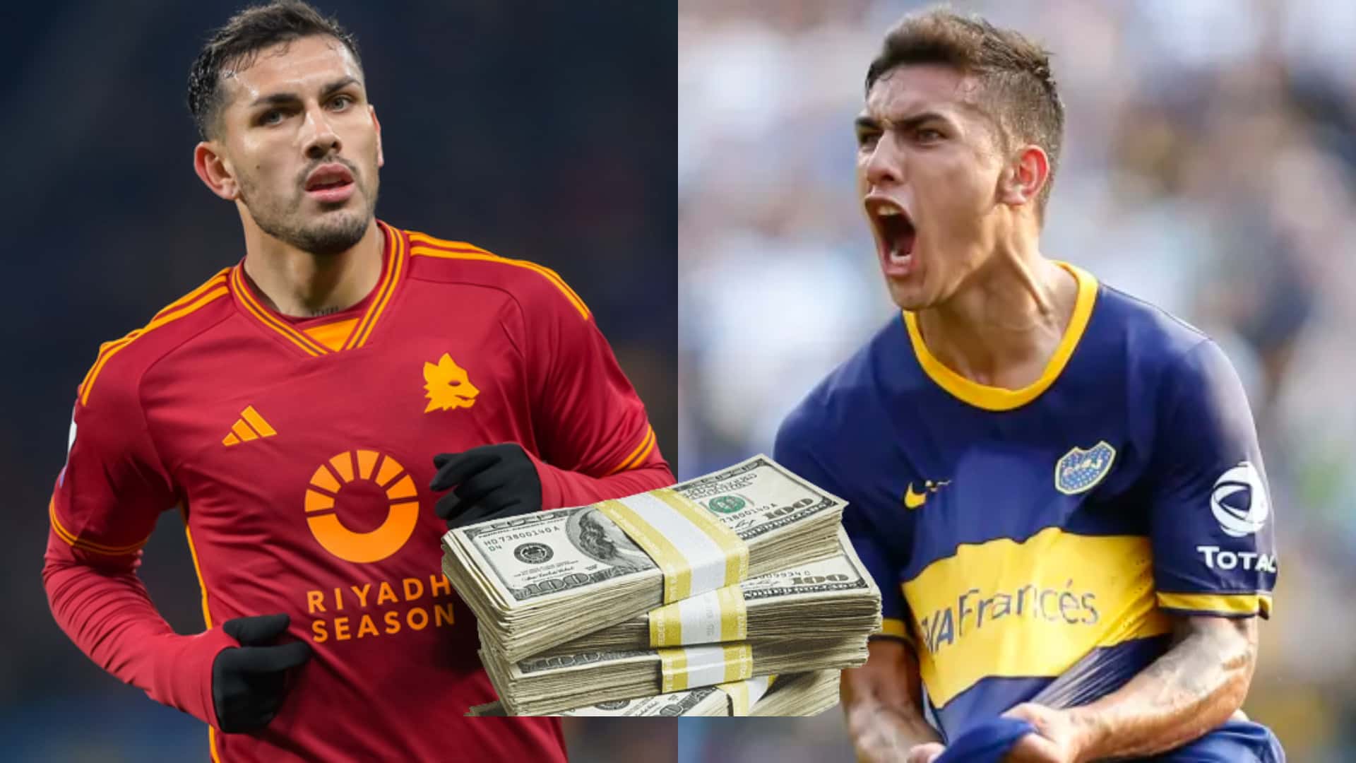 Leandro Paredes con las camisetas de Boca y Roma.