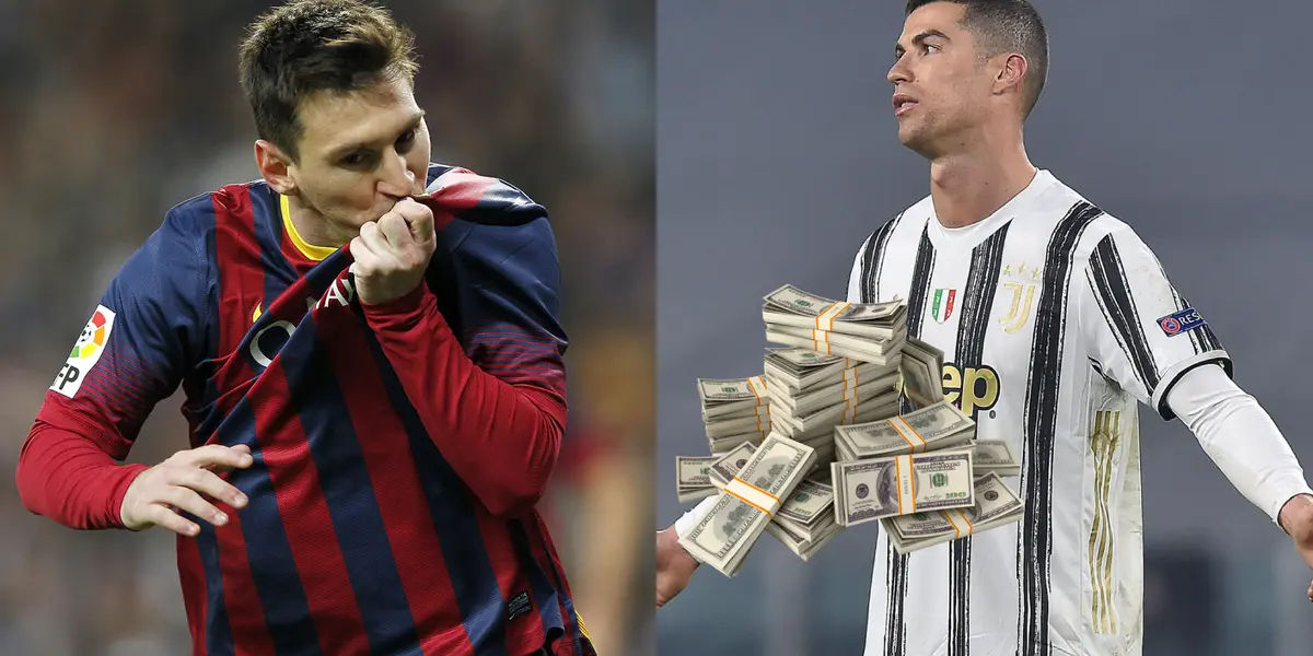 Lionel Messi besando el escudo del Barcelona y Cristiano Ronaldo quejándose con Juventus