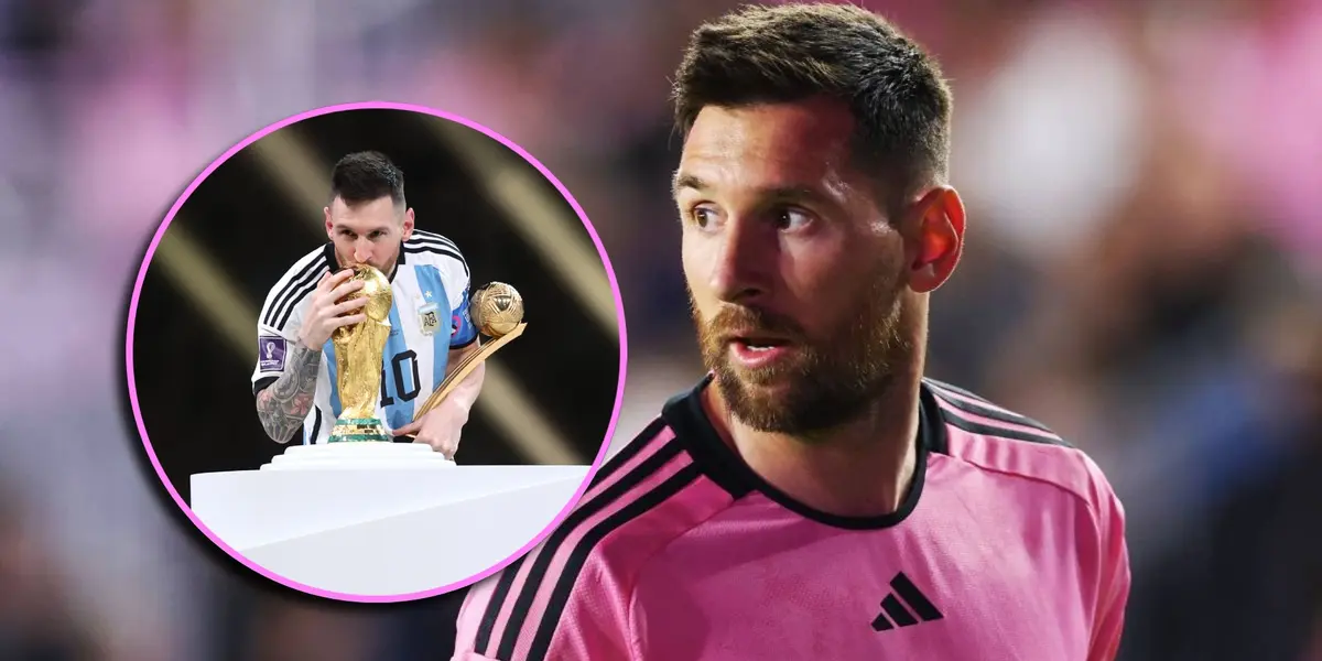 Lionel Messi besando la Copa del Mundo tras consagrarse campeón en Qatar 2022.