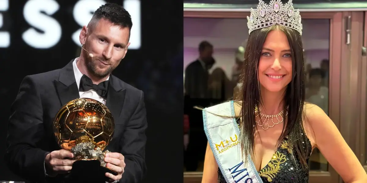 Lionel Messi con el Balón de Oro y la Miss Universo Buenos Aires, Alejandra Rodríguez