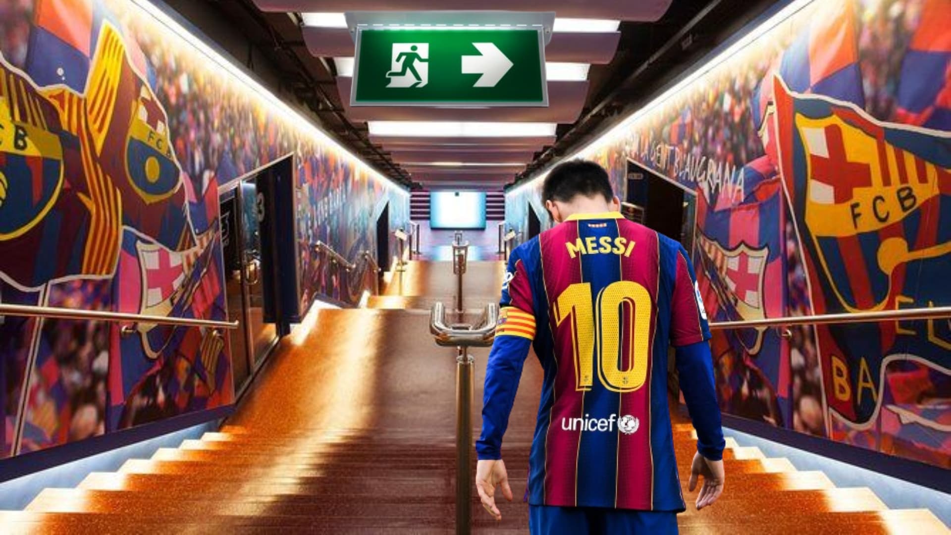 Lionel Messi en el túnel del Barcelona.