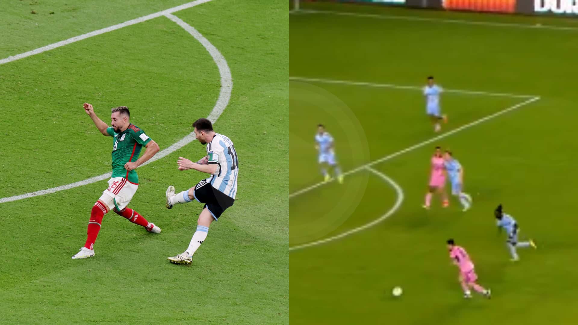 Lionel Messi marcando goles con la Selección Argentina e Inter Miami.