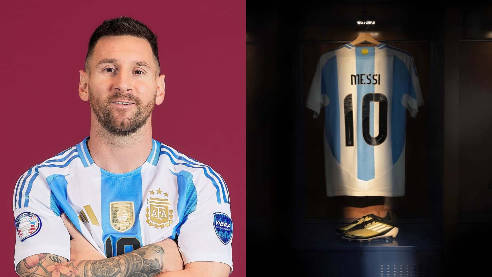 Lionel Messi posa con la camiseta de la Selección Argentina.