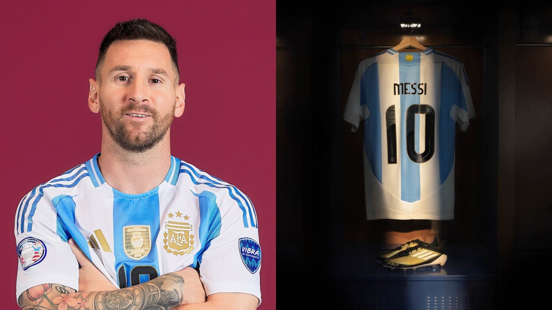 Lionel Messi posa con la camiseta de la Selección Argentina.