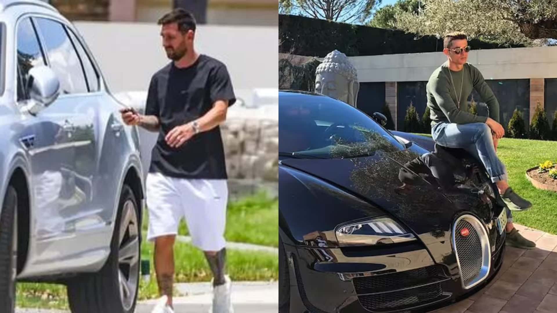 Lionel Messi y Cristiano Ronaldo con sus respectivos vehículos de lujo.
