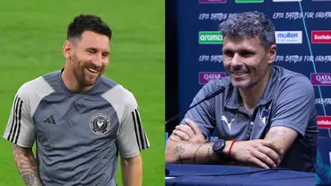 Lionel Messi y Fernando Ortiz sonríen
